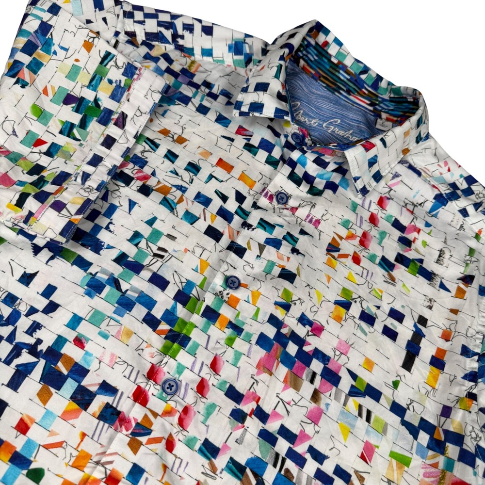 Robert Graham Mens Large Classic Fit Short Sleeve Button Down Mosaic Print Shirt
